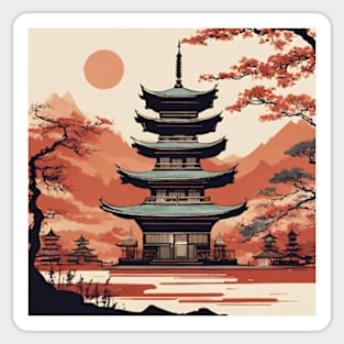 beautiful japanese pagoda art Sticker